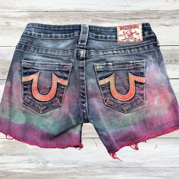 Y2K True Religion Section Johnny Hippie Tie Dye Women’s Denim Cut Off Shorts 26 - Picture 5 of 7